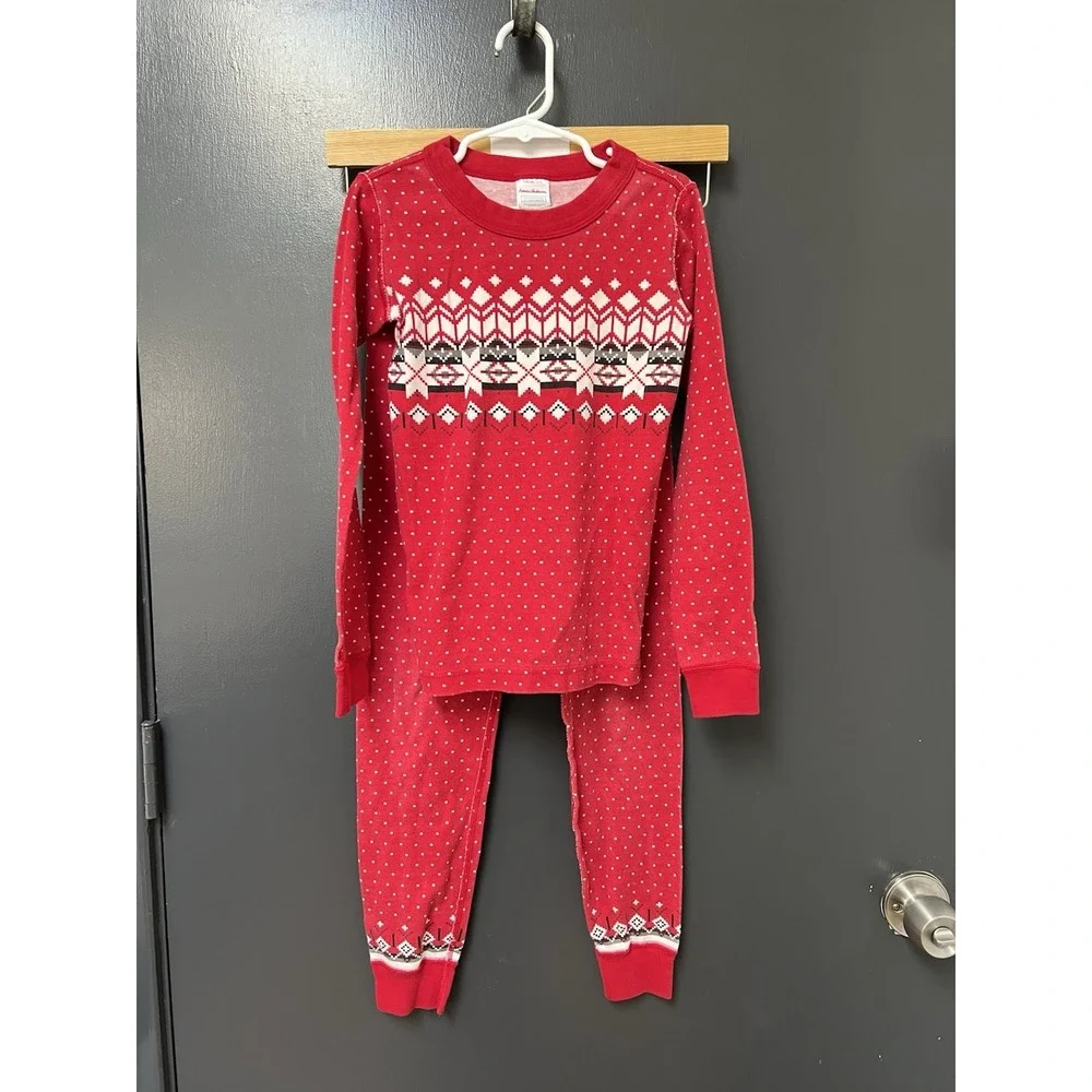 Hanna Andersson Sz 8 FAIRISLE RED Holiday Christmas pj pajamas longjohns